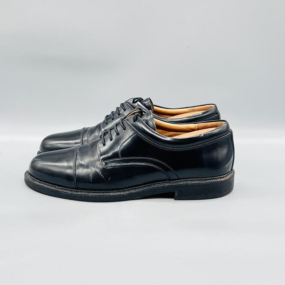 Johnston & Murphy Shoes Mens 10 Black Leather Cap Toe Derby Oxford Dress Italy main image 9